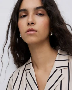 Camisa tencel cuello solapa rayas crudo
