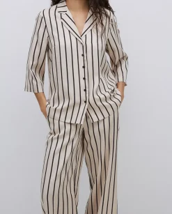 Camisa tencel cuello solapa rayas crudo