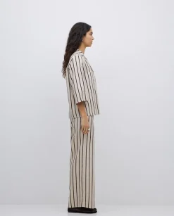 Camisa tencel cuello solapa rayas crudo