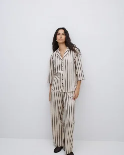 Camisa tencel cuello solapa rayas crudo