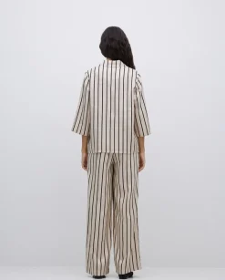 Camisa tencel cuello solapa rayas crudo