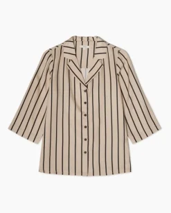 Camisa tencel cuello solapa rayas crudo