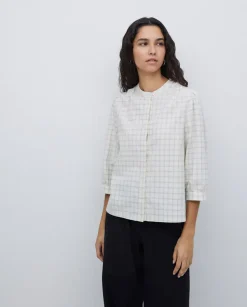 Camisa tres cuartos cuadros crudo