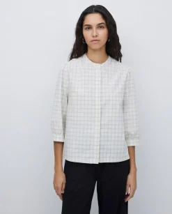Camisa tres cuartos cuadros crudo
