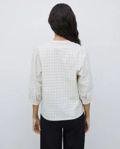 Camisa tres cuartos cuadros crudo