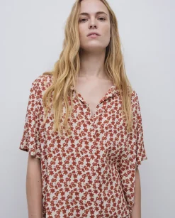 Camisa viscosa floral terracota