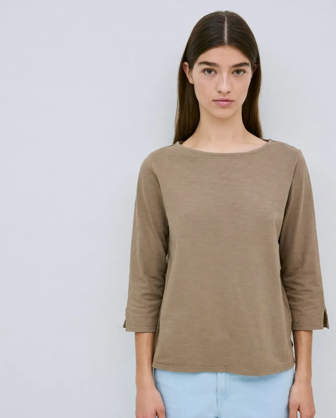 Camiseta 3/4 algodón flamé caqui