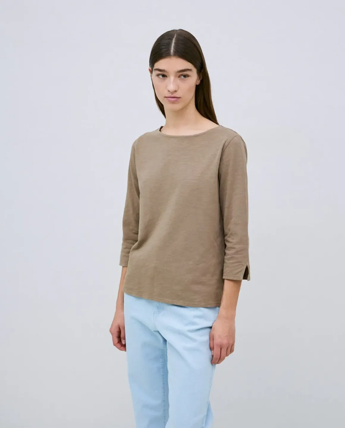 Camiseta 3/4 algodón flamé caqui