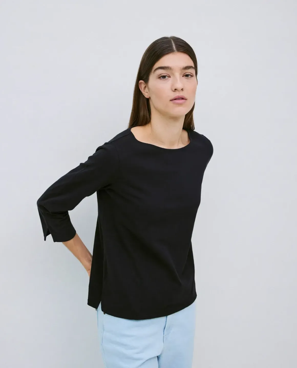 Camiseta 3/4 algodón flamé negro