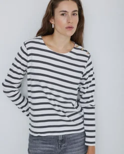 Camiseta 100% algodón rayas antracita