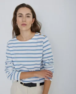Camiseta 100% algodón rayas azul celeste