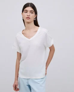 Camiseta bimateria escote pico crudo
