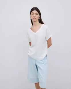 Camiseta bimateria escote pico crudo