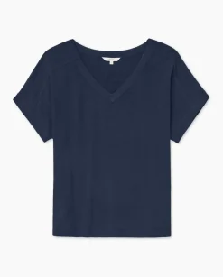 Camiseta bimateria escote pico azul oscuro