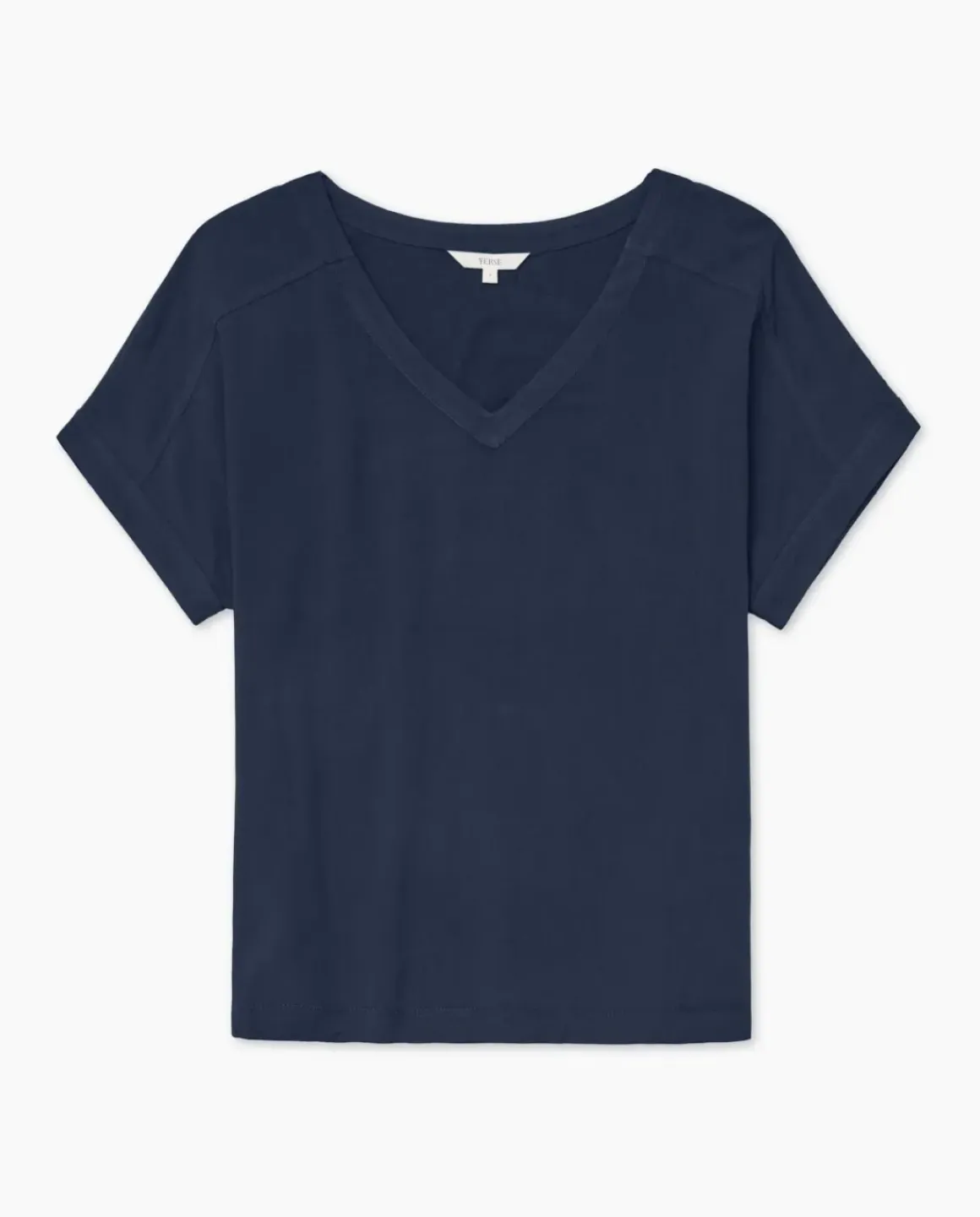 Camiseta bimateria escote pico azul oscuro