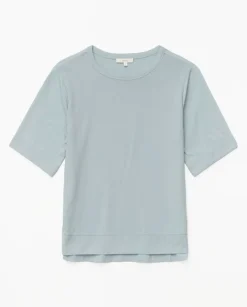 Camiseta bimateria escote redondo azul grisáceo