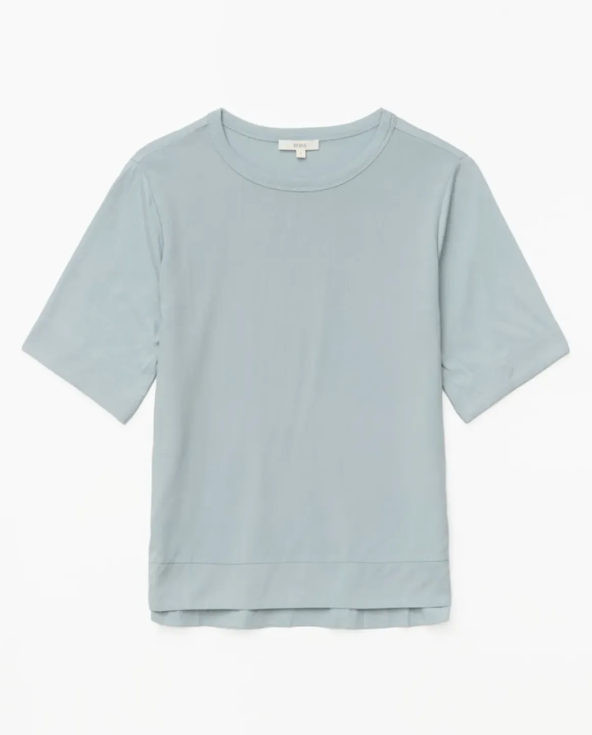 Camiseta bimateria escote redondo azul grisáceo