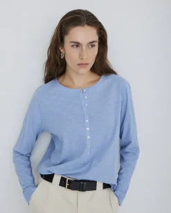 Camiseta botones 100% algodón azul