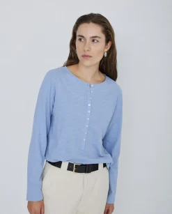 Camiseta botones 100% algodón azul