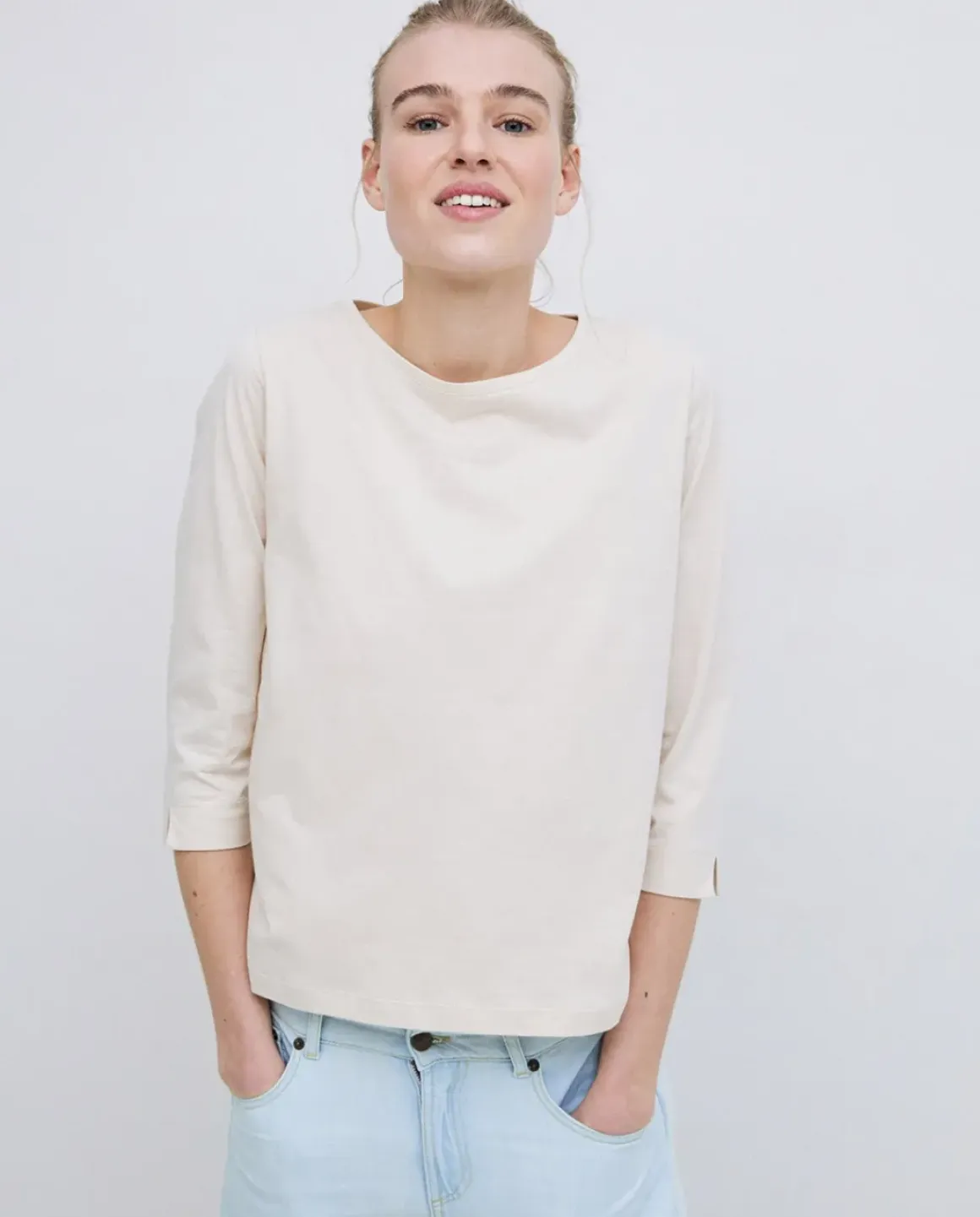 Camiseta básica 3/4 beige