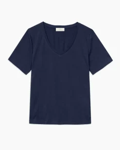 Camiseta básica cuello pico azul oscuro