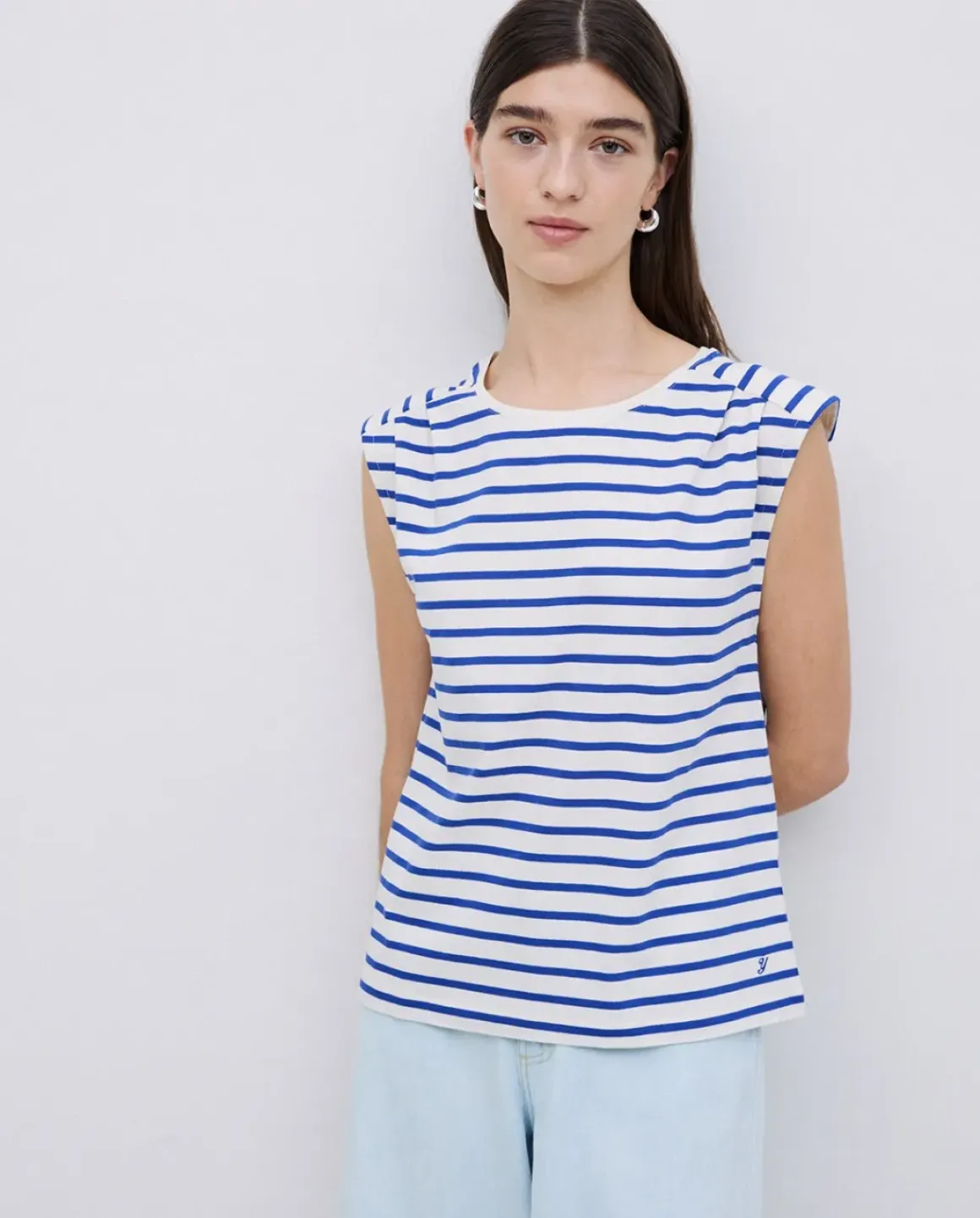 Camiseta básica sin mangas rayas azul royal