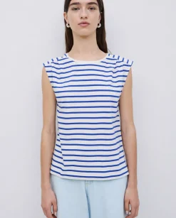 Camiseta básica sin mangas rayas azul royal