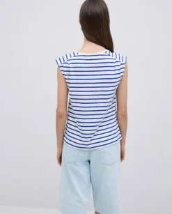 Camiseta básica sin mangas rayas azul royal