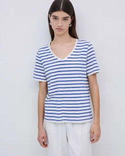 Camiseta rayas cuello pico azul royal