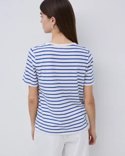 Camiseta rayas cuello pico azul royal