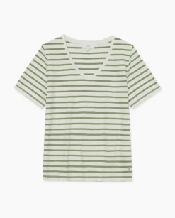 Camiseta rayas cuello pico verde