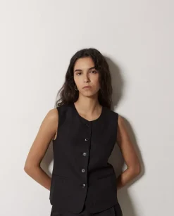 Chaleco mezcla lino negro