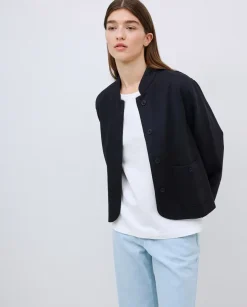 Chaqueta corta cuello mao azul oscuro