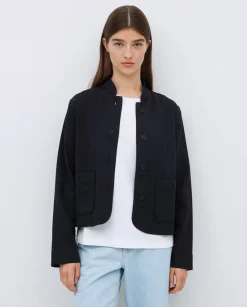 Chaqueta corta cuello mao azul oscuro