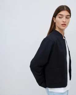Chaqueta corta cuello mao azul oscuro
