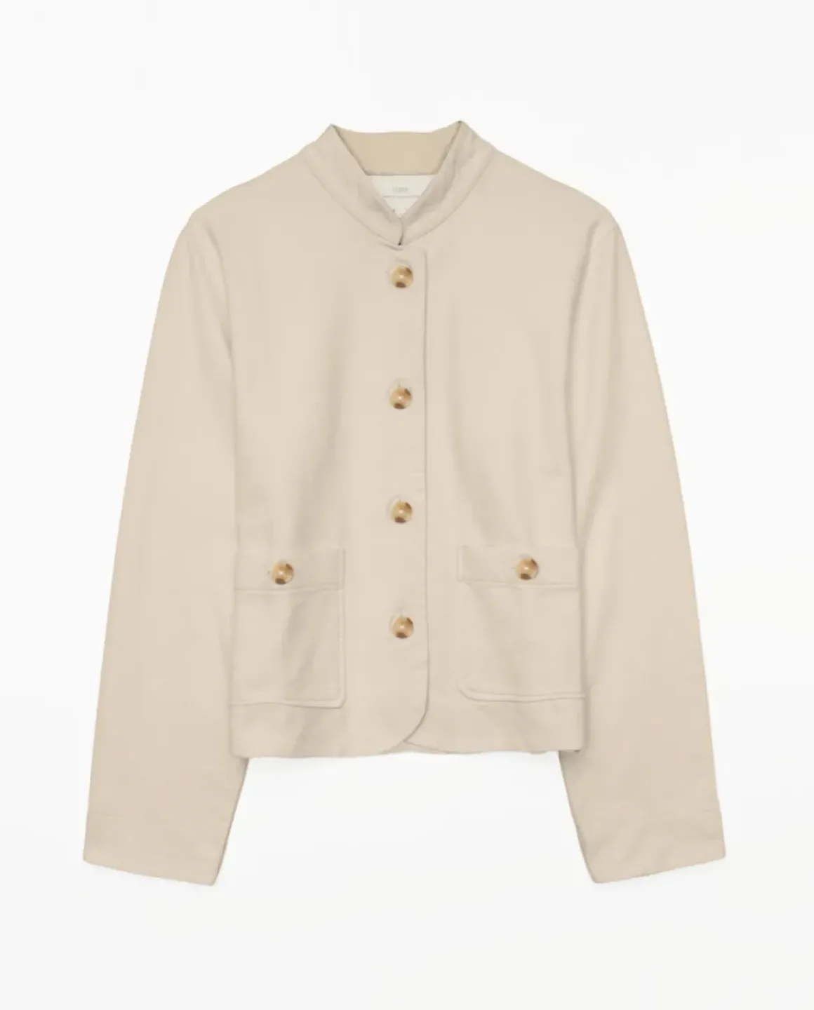 Chaqueta corta cuello mao beige