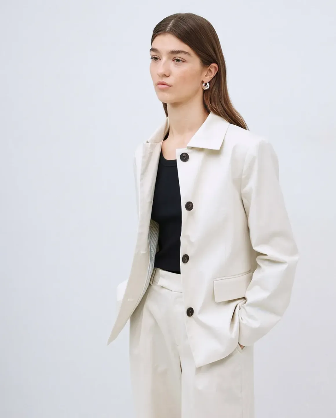 Chaqueta tejido gabardina blanco roto