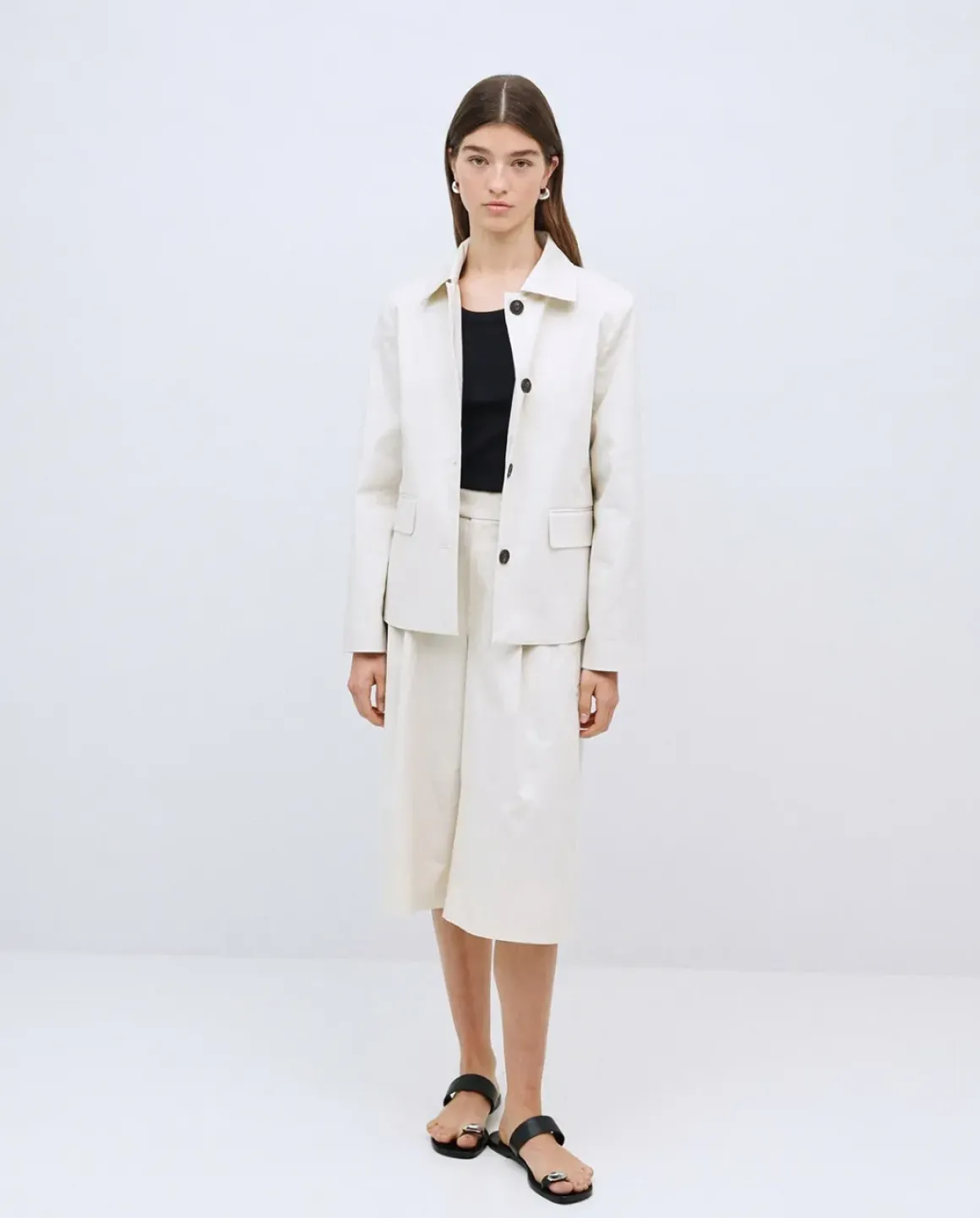 Chaqueta tejido gabardina blanco roto