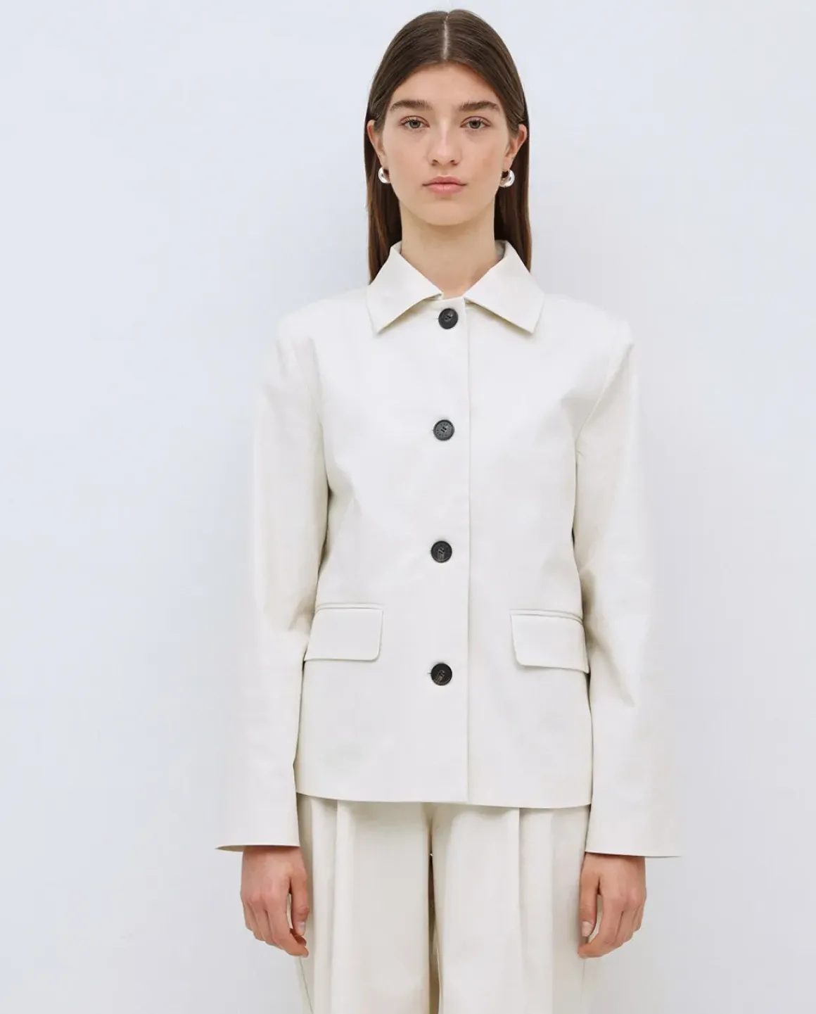 Chaqueta tejido gabardina blanco roto