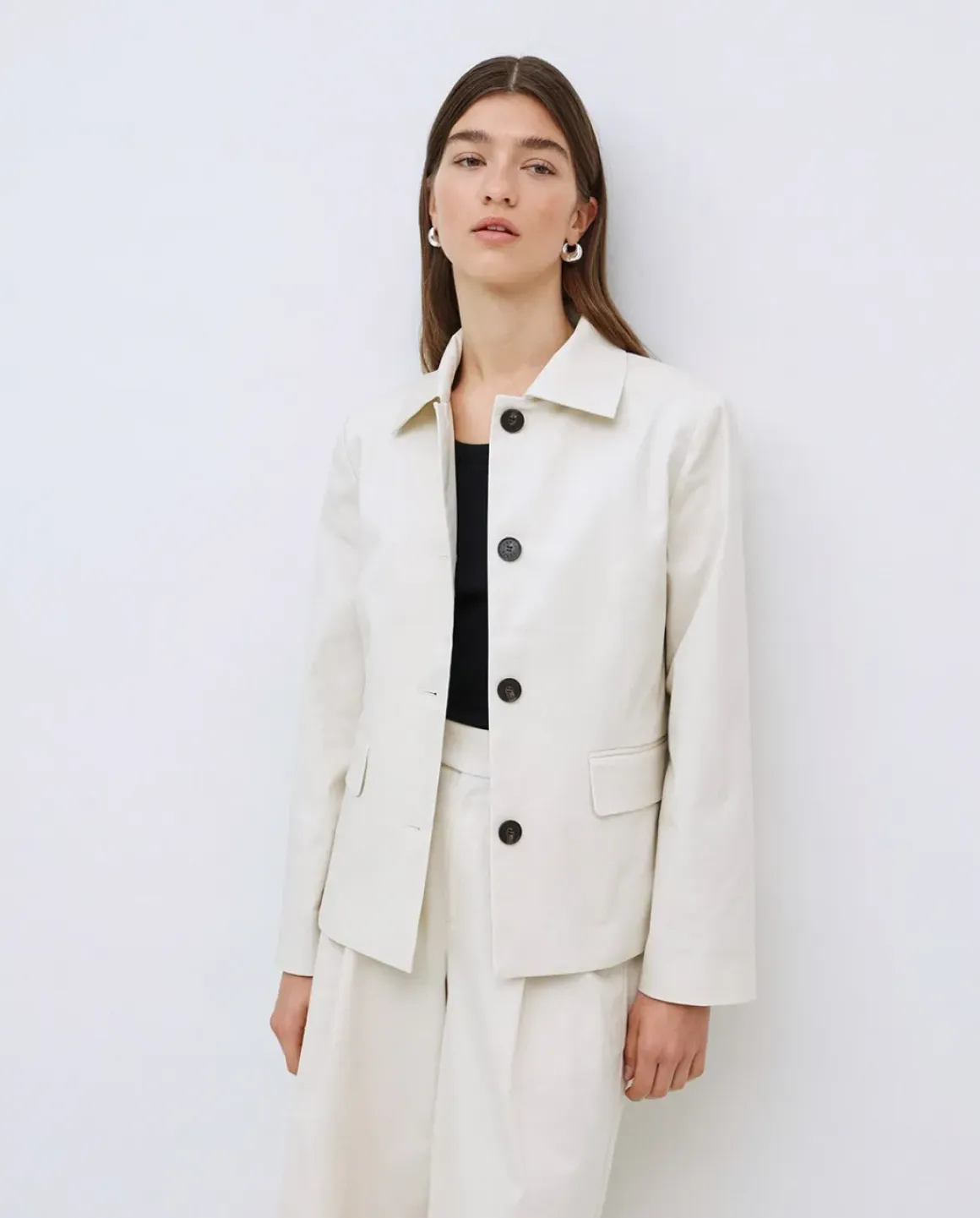 Chaqueta tejido gabardina blanco roto