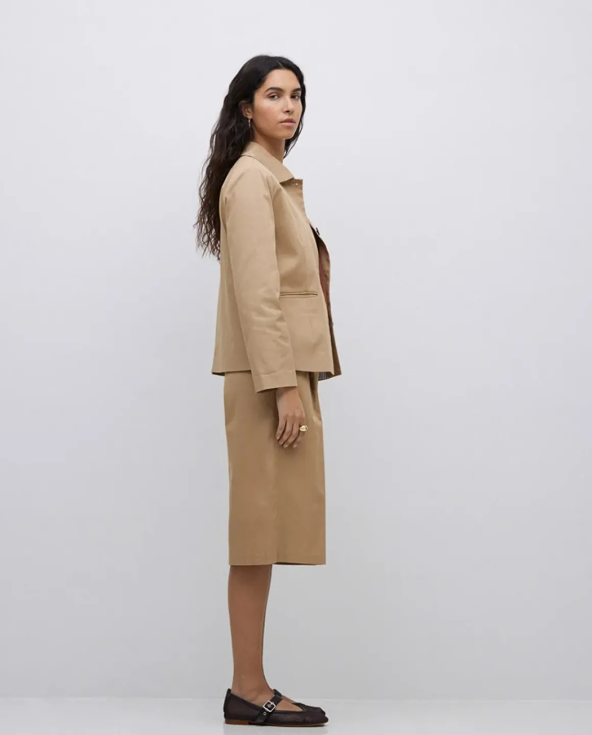 Chaqueta tejido gabardina camel
