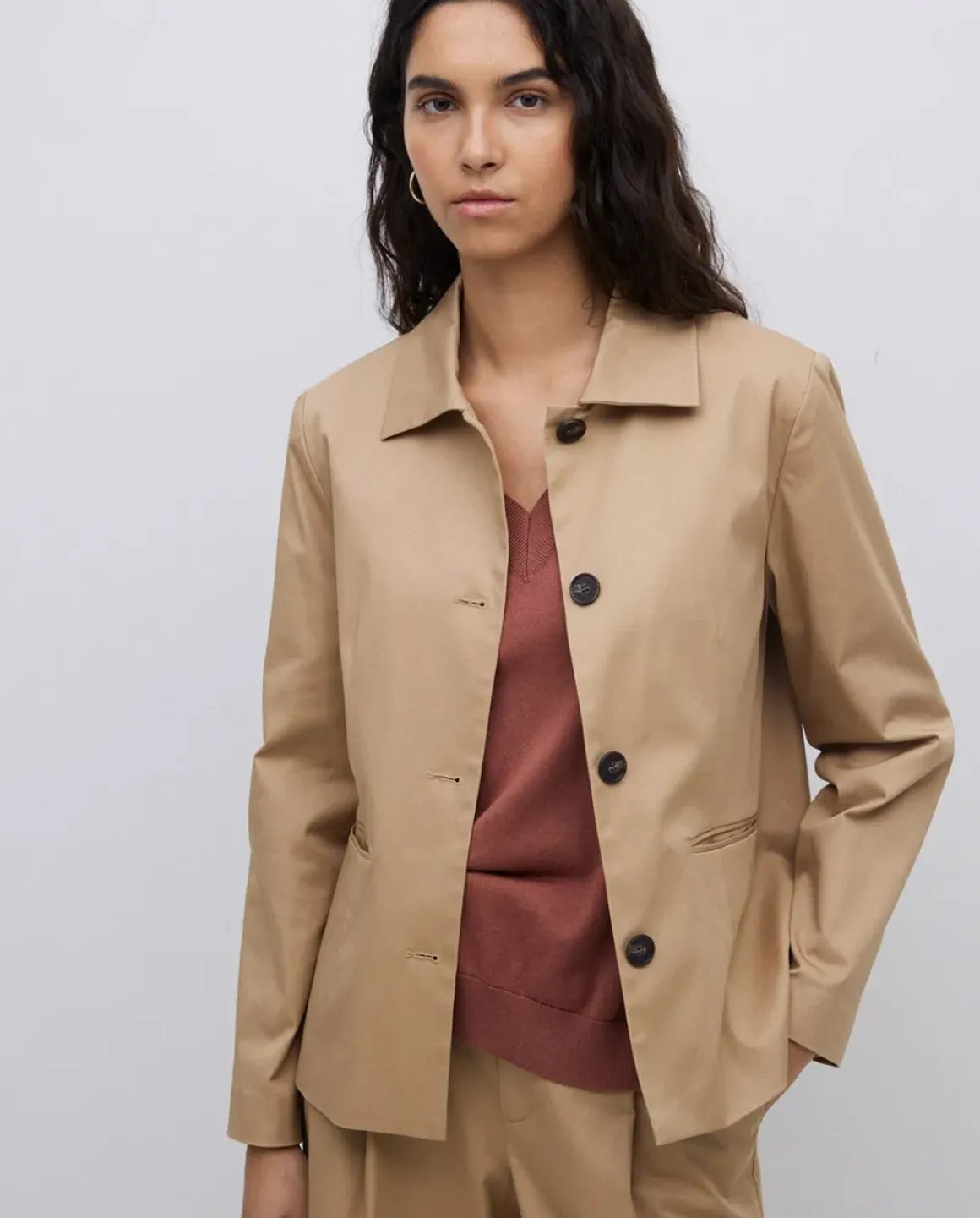 Chaqueta tejido gabardina camel