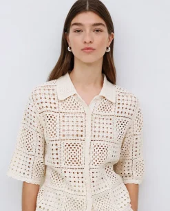 Cárdigan crochet crudo