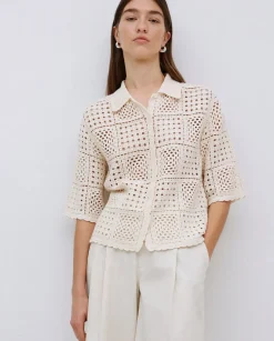 Cárdigan crochet crudo