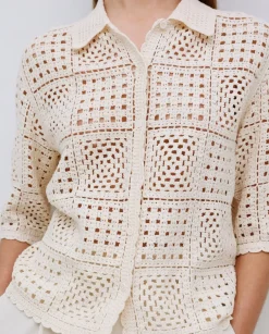 Cárdigan crochet crudo