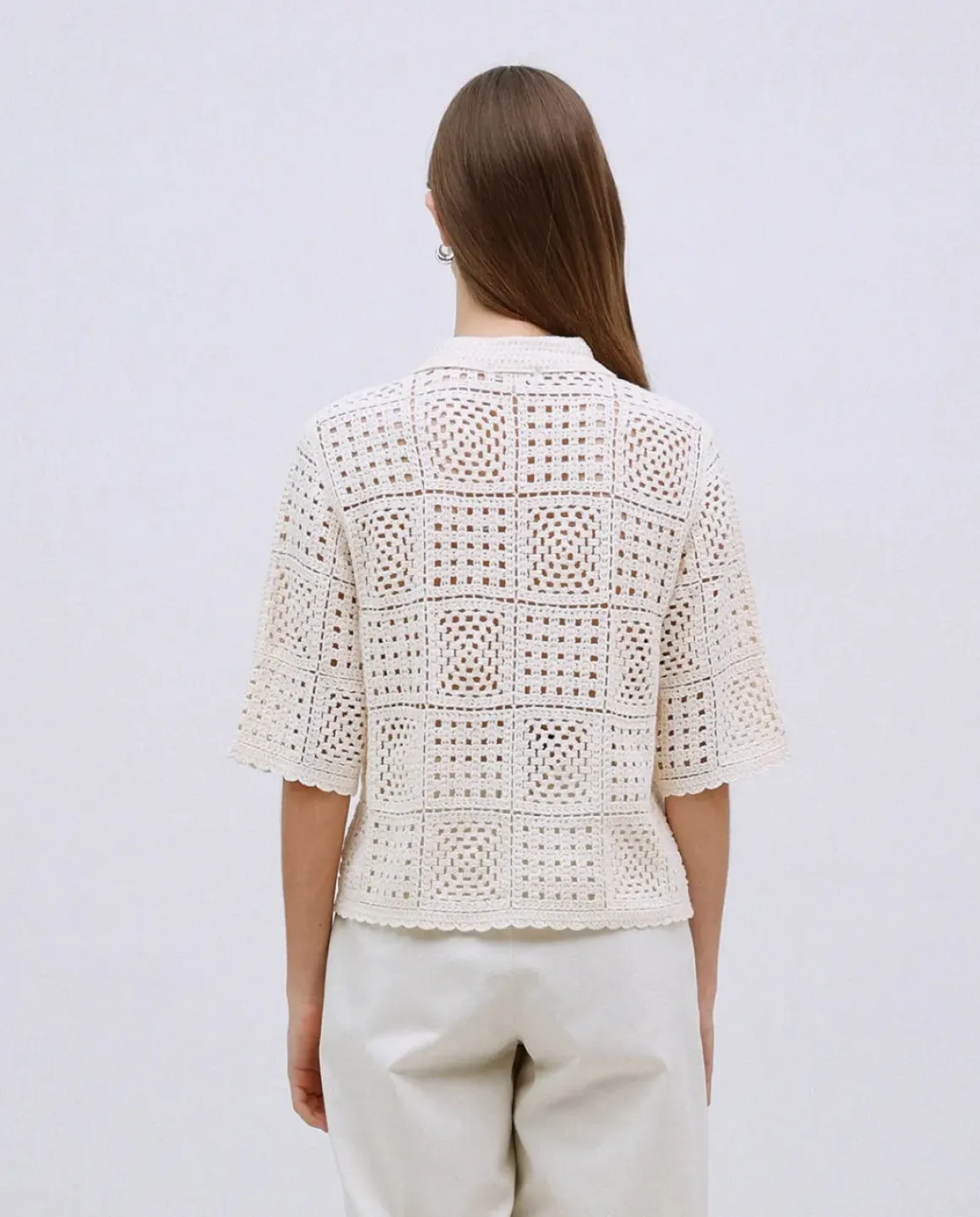Cárdigan crochet crudo