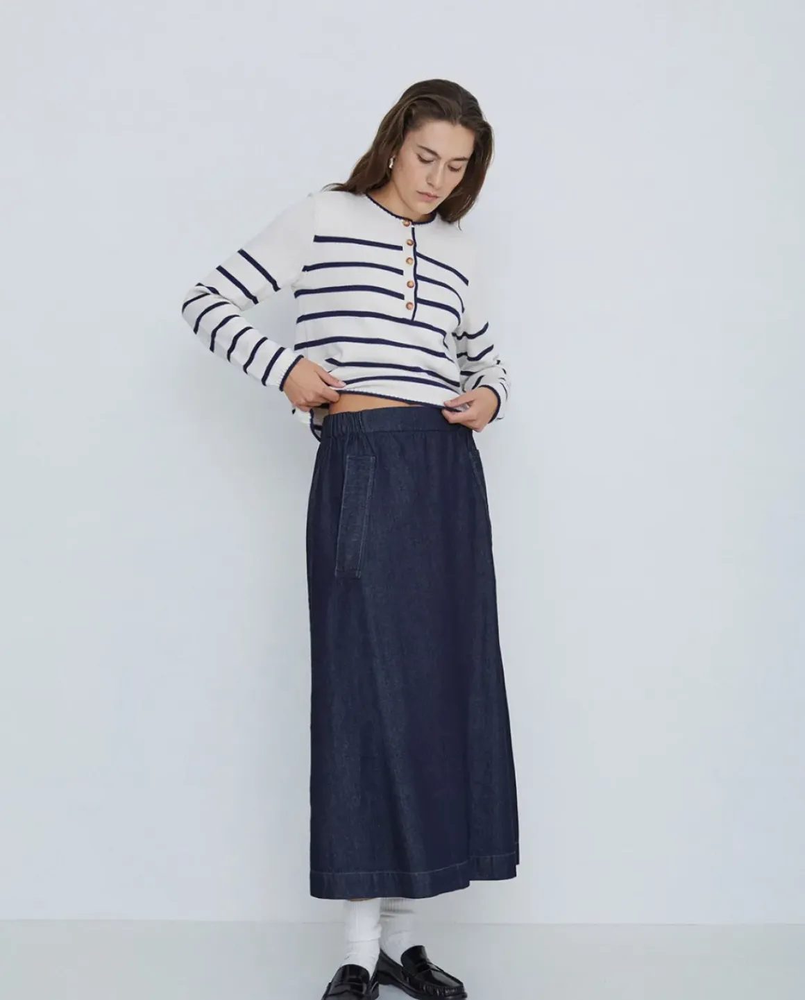 Falda maxi denim azul oscuro