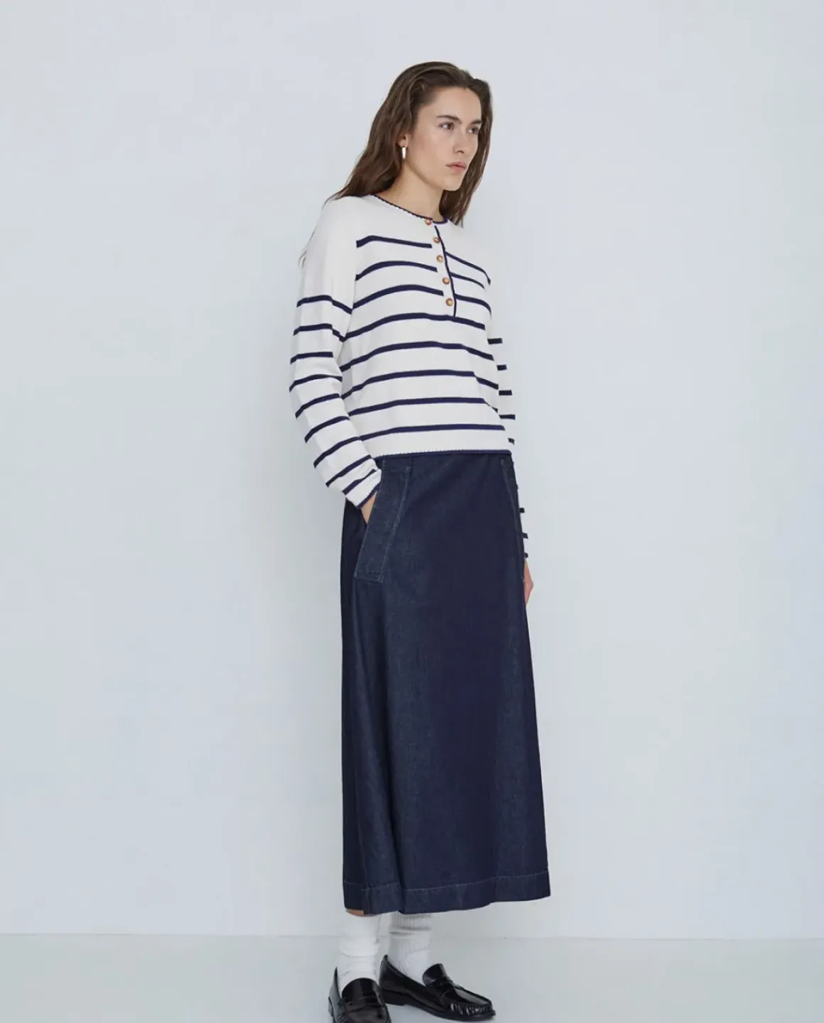Falda maxi denim azul oscuro