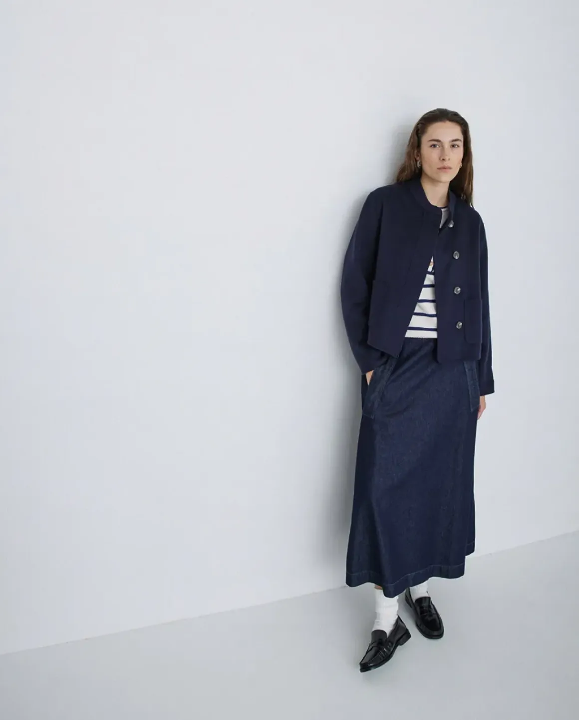 Falda maxi denim azul oscuro