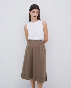 Falda midi de punto algodón caqui